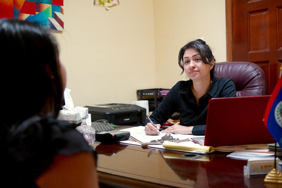 Attorney Natasha Espat consulting with a client