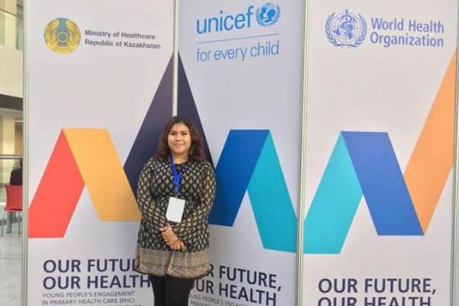 Abbie Godoy, an adolescent representing Belize at the Global Primary Health Care Conference in Kazakhstan, October 2018.